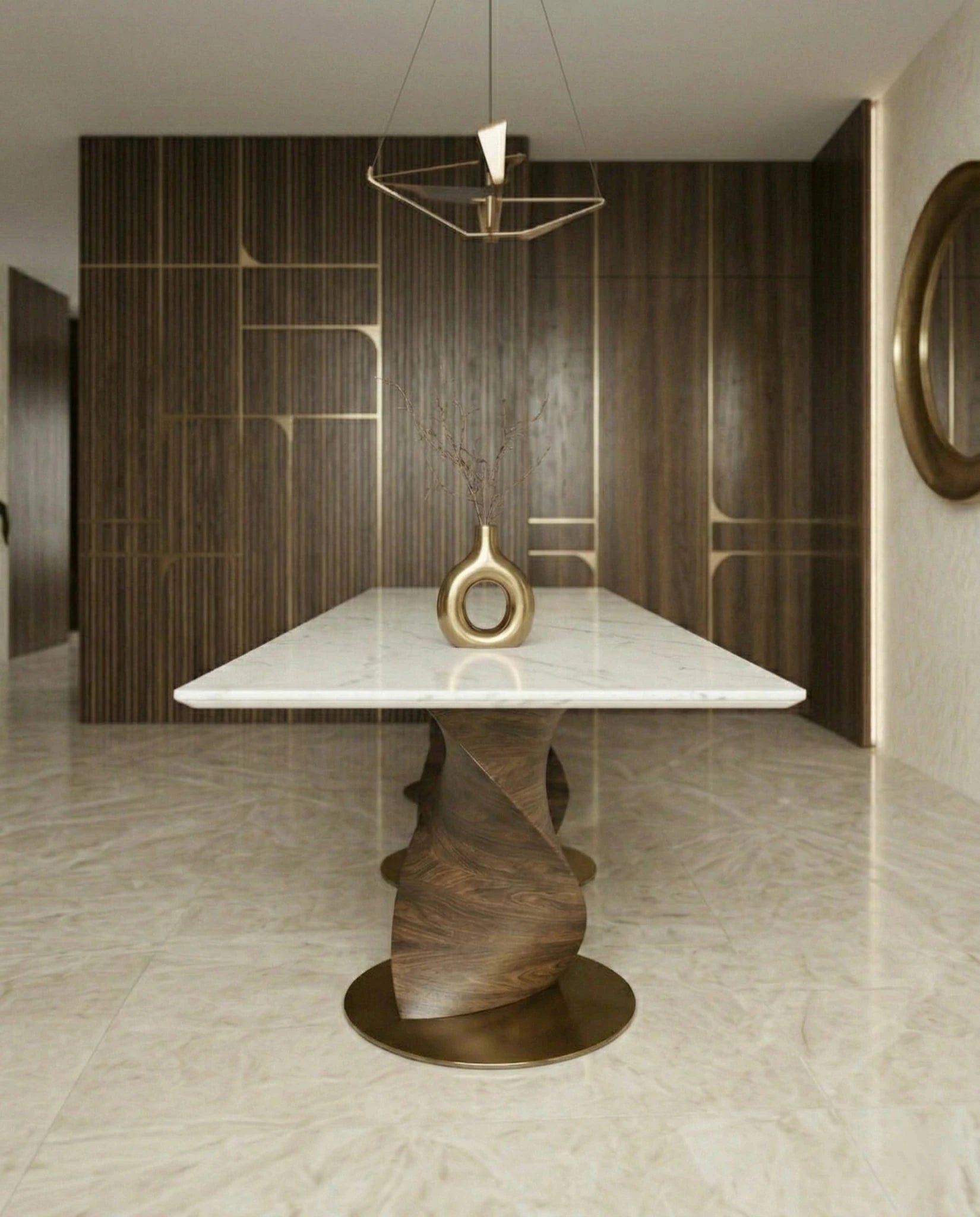 Modern wood base marble table and premium marble sculptural dining table by Arris Concepts Luxury Pvt. Ltd.