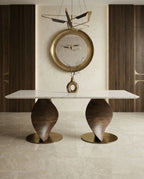 Modern wood base marble table and premium marble sculptural dining table by Arris Concepts Luxury Pvt. Ltd.