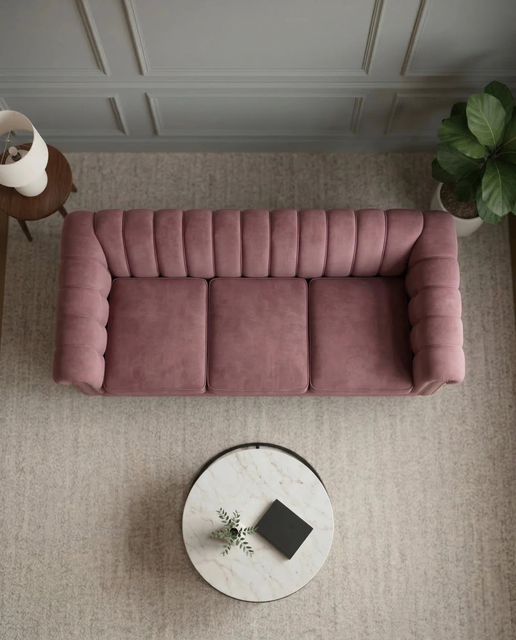 Beautiful premium mauve velvet chesterfield sofa crafted by Arris Concepts Luxury Pvt. Ltd.