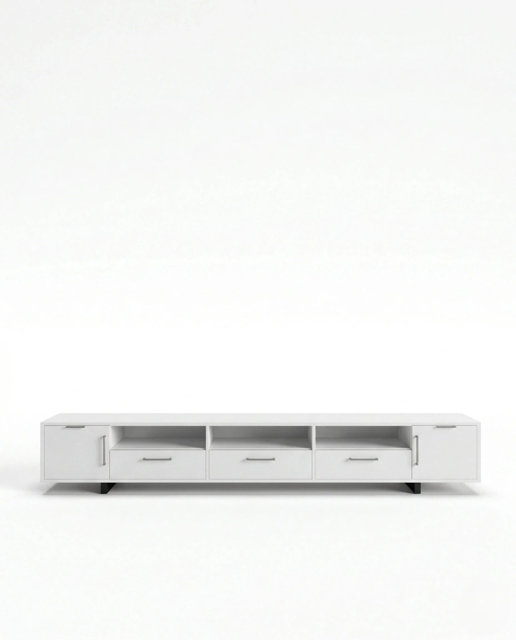 Beautiful premium minimalist white tv ledge crafted by Arris Concepts Luxury Pvt. Ltd.