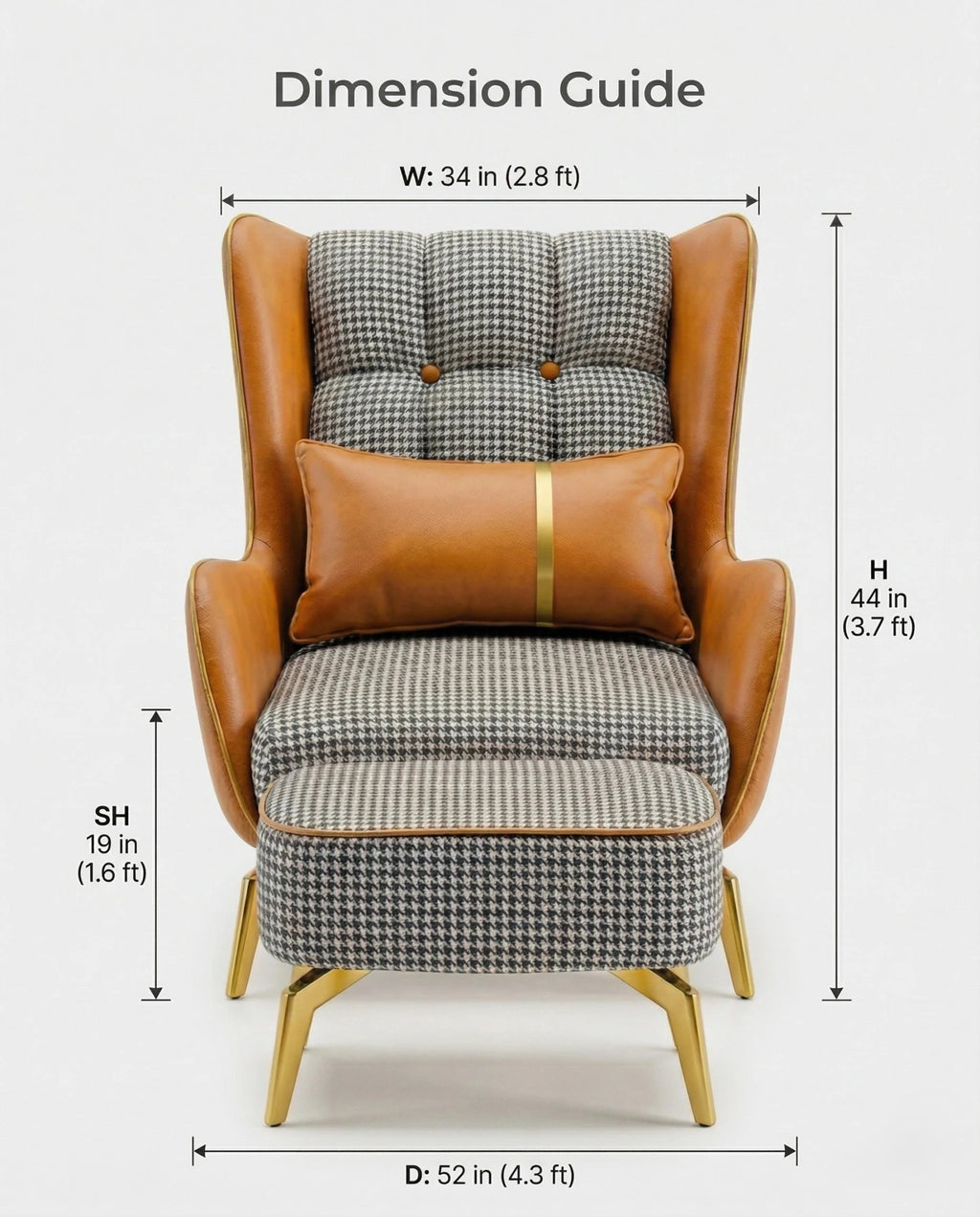 High-end accent chair and ottoman and premium real leather houndstooth chair crafted by Arris Concepts Luxury Pvt. Ltd.