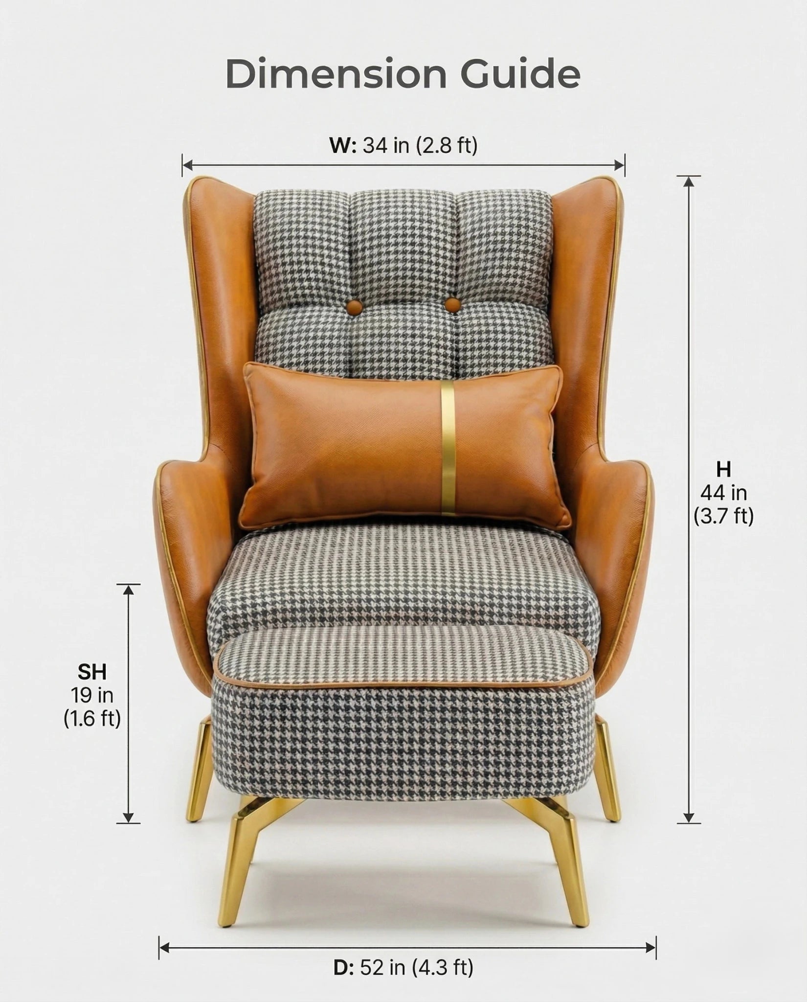 High-end accent chair and ottoman and premium real leather houndstooth chair crafted by Arris Concepts Luxury Pvt. Ltd.