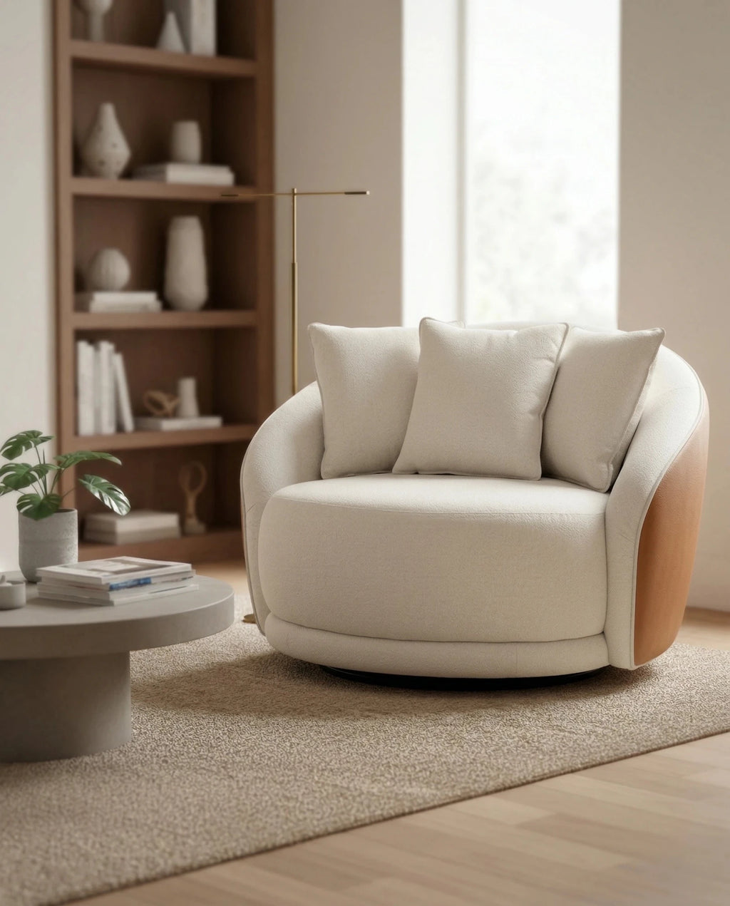 Beautiful premium rotating lounge chair with ottoman crafted by Arris Concepts Luxury Pvt. Ltd.