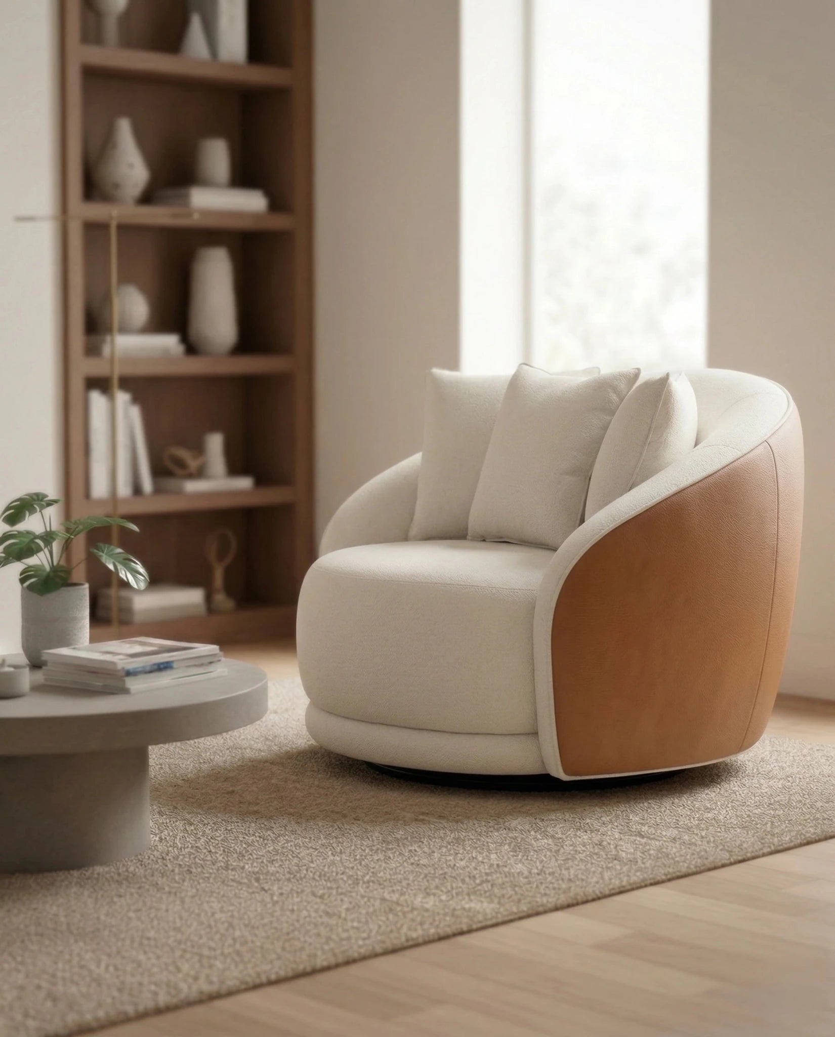 Beautiful premium rotating lounge chair with ottoman crafted by Arris Concepts Luxury Pvt. Ltd.