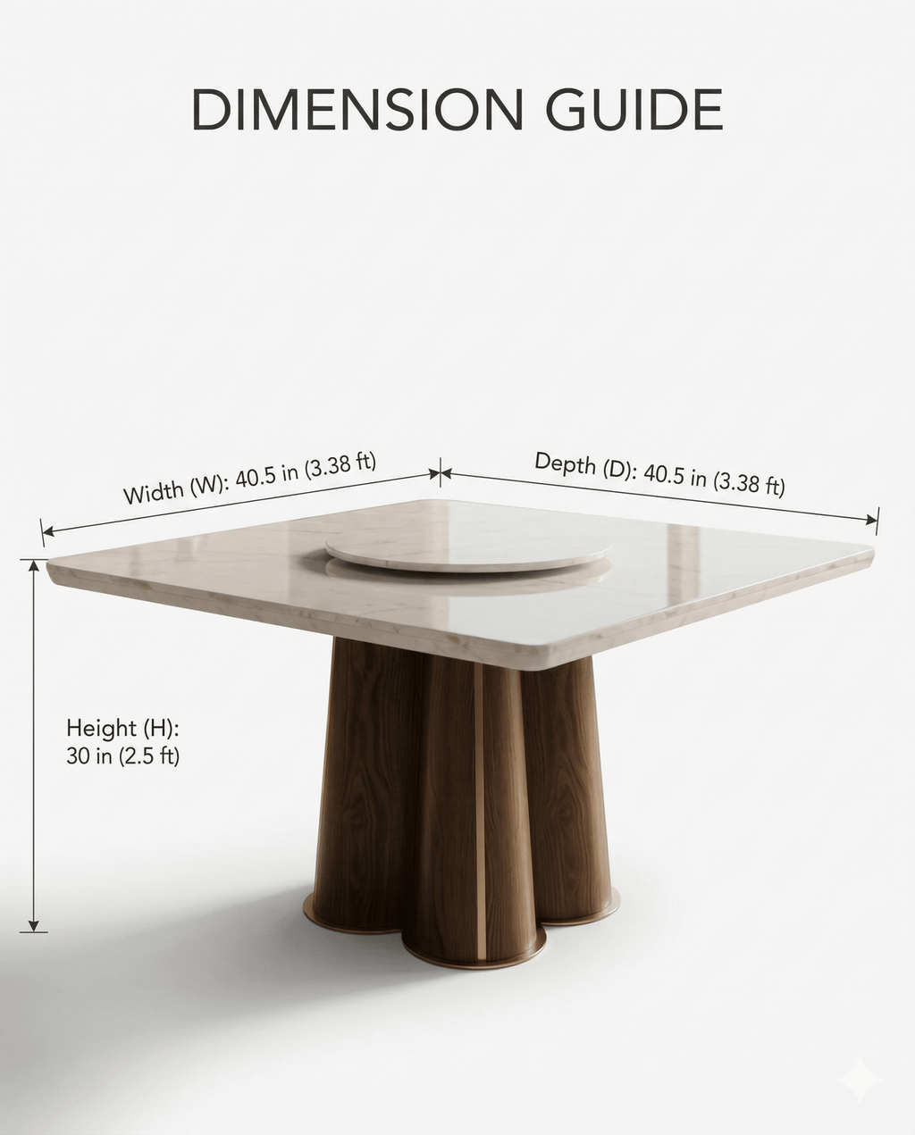 Beautiful premium square marble dining table with wood pedestal crafted by Arris Concepts Luxury Pvt. Ltd.