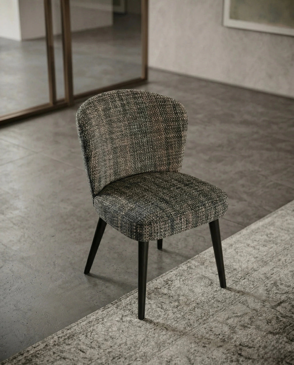 High-end fabric dining room chair and premium textured woven dining chair crafted by Arris Concepts Luxury Pvt. Ltd.