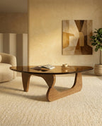 A premium tinted glass coffee table with a modern mid century center table base by Arris Concepts Luxury Pvt. Ltd.