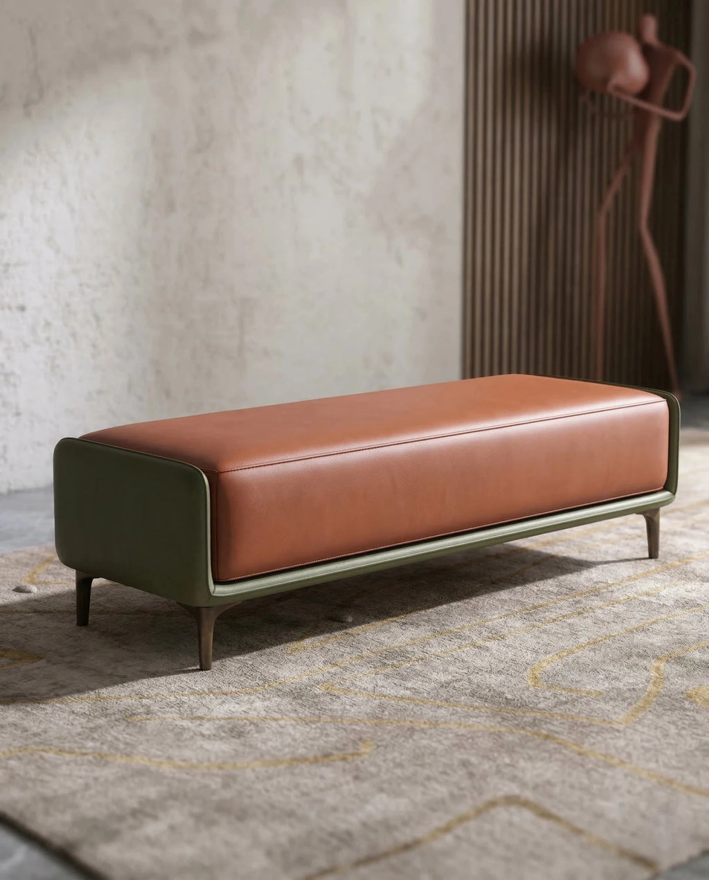 Masterfully crafted premium upholstered bed end bench with a sleek metal frame by Arris Concepts