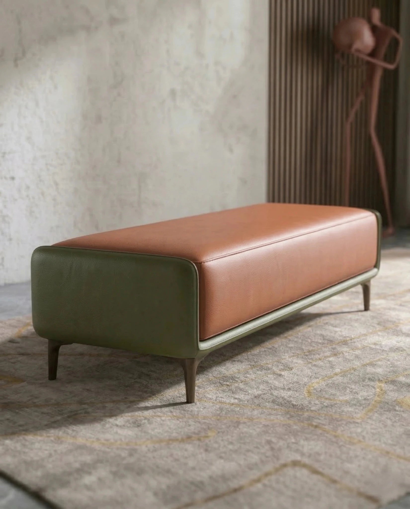 Masterfully crafted premium upholstered bed end bench with a sleek metal frame by Arris Concepts