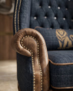 Heritage Tufted Navy & Leather Wingback Chair Arris Concepts