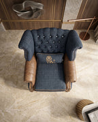 Heritage Tufted Navy & Leather Wingback Chair Arris Concepts