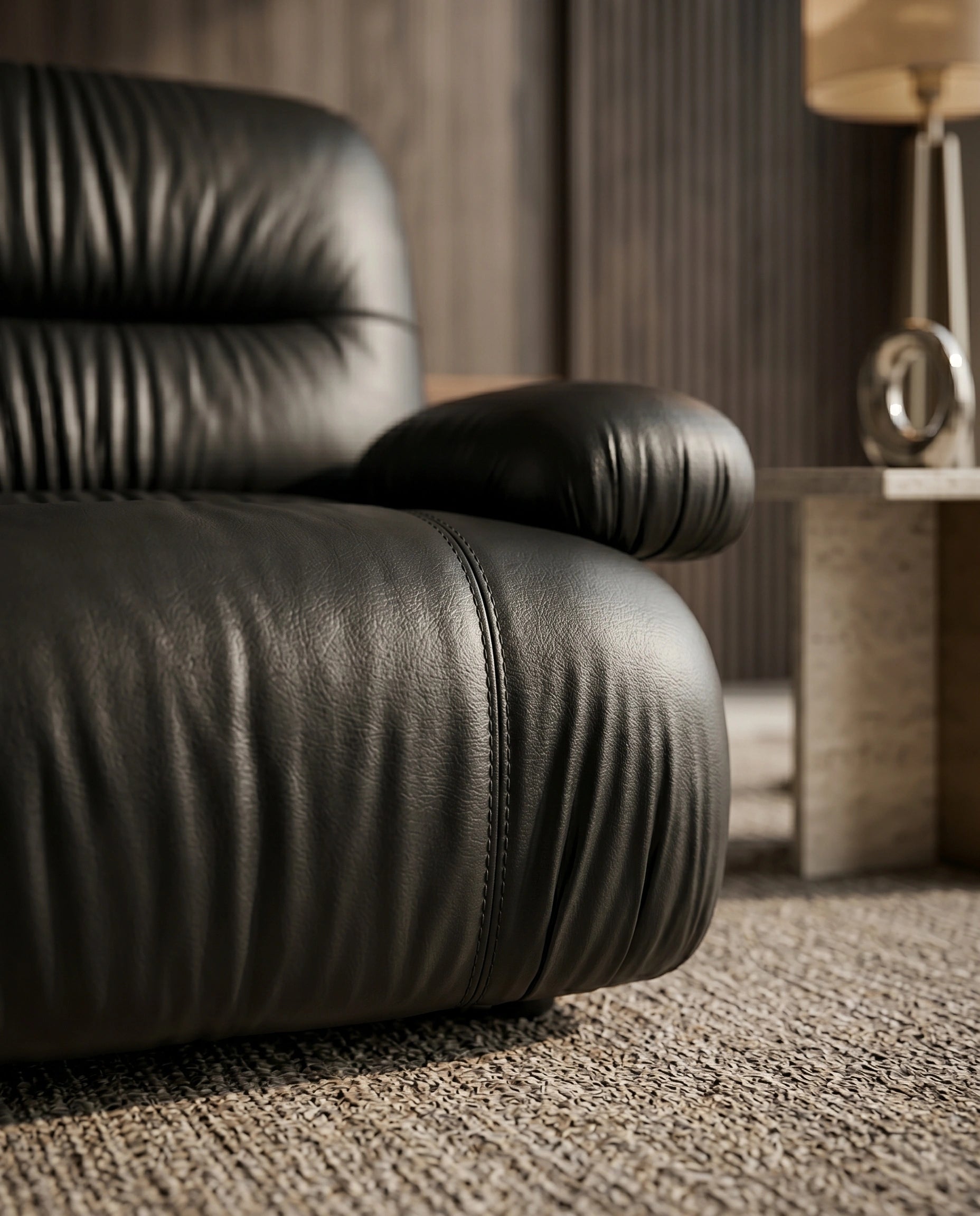 Postmodern Ruched Black Leather Armchair Arris Concepts