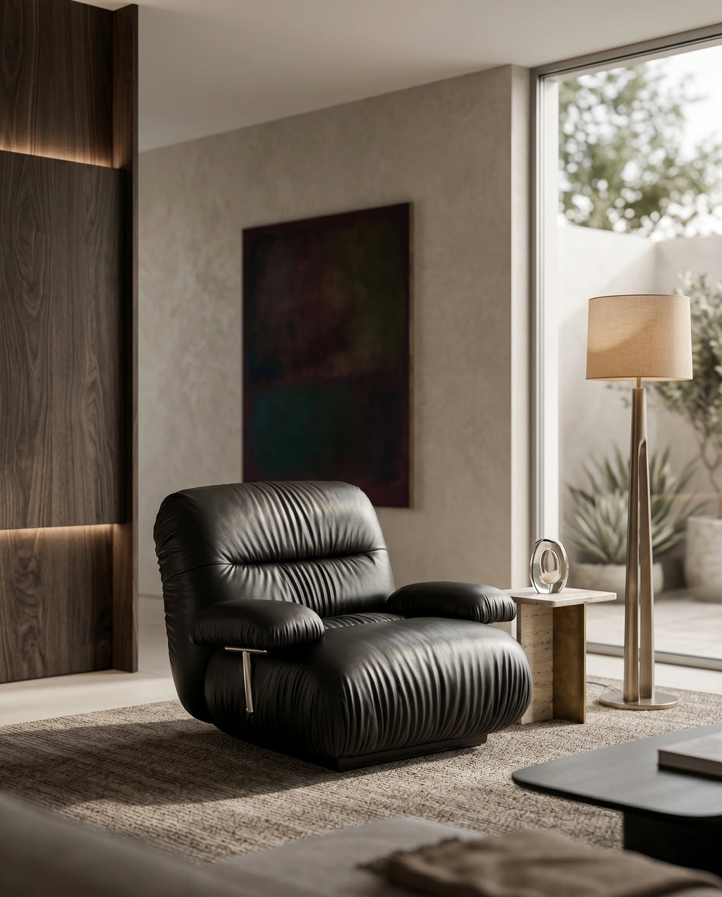 Postmodern Ruched Black Leather Armchair Arris Concepts
