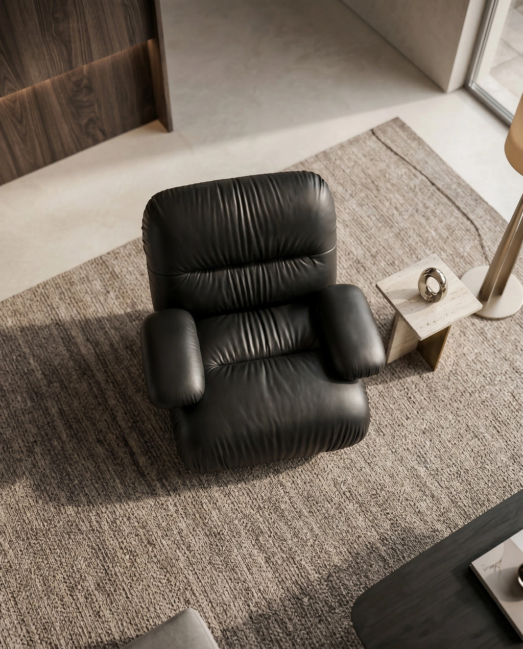 Postmodern Ruched Black Leather Armchair Arris Concepts