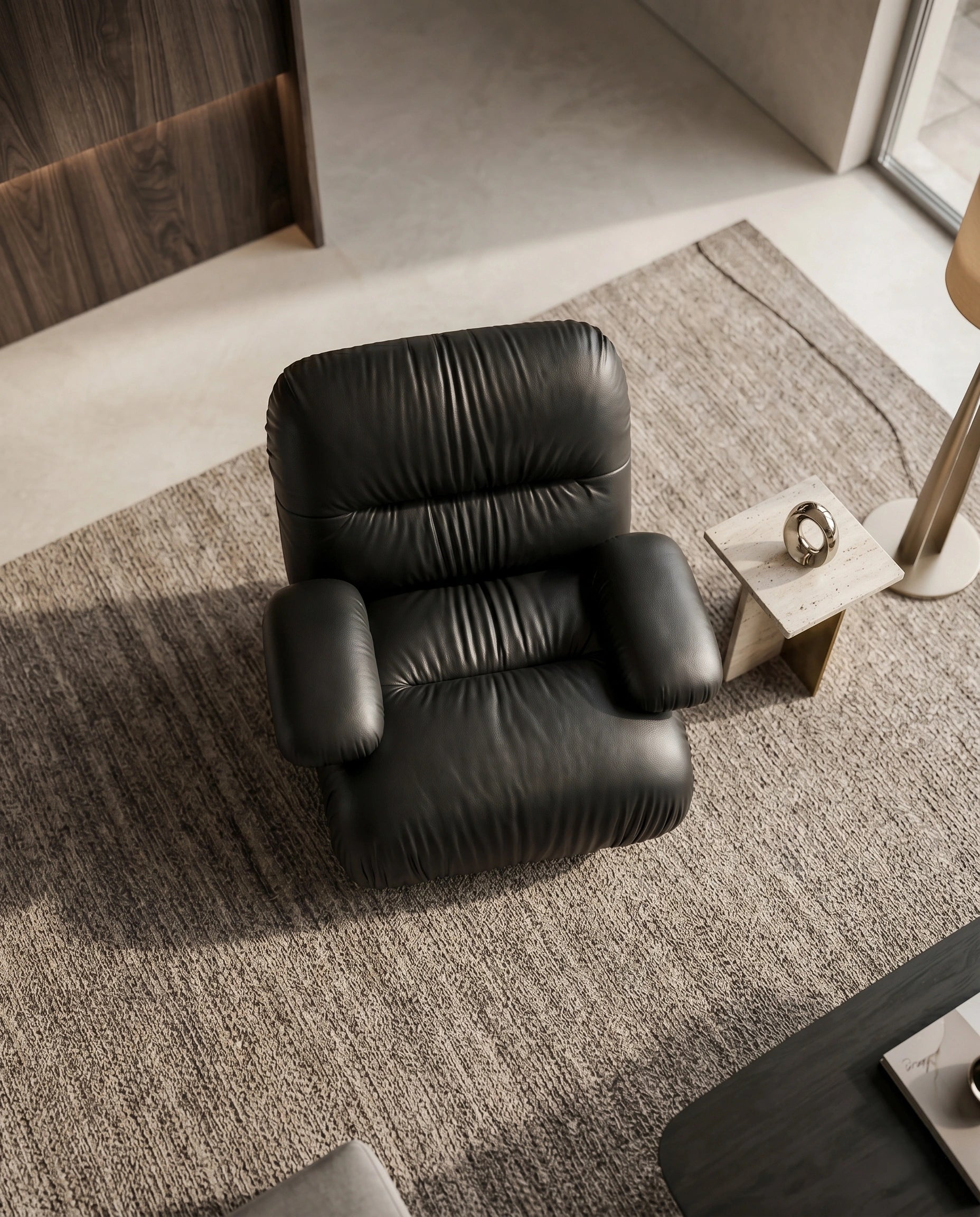Postmodern Ruched Black Leather Armchair Arris Concepts