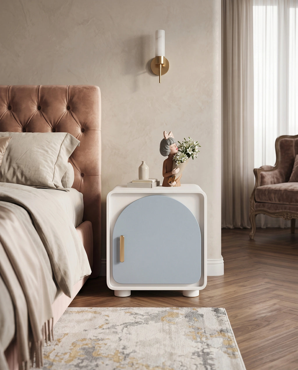 Modern Arch Door Pastel Blue Side Table Arris Concepts
