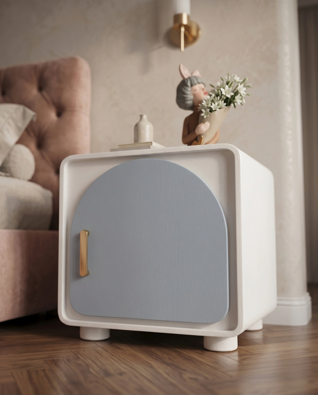 Modern Arch Door Pastel Blue Side Table Arris Concepts