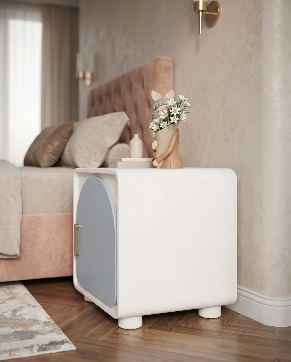 Modern Arch Door Pastel Blue Side Table Arris Concepts