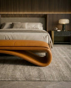 Sculptural Wave Cognac Leather Bed Bench Arris Concepts