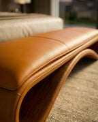Sculptural Wave Cognac Leather Bed Bench Arris Concepts