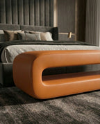 Sculptural Hollow Cognac Leather Bed Bench Arris Concepts