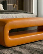 Sculptural Hollow Cognac Leather Bed Bench Arris Concepts