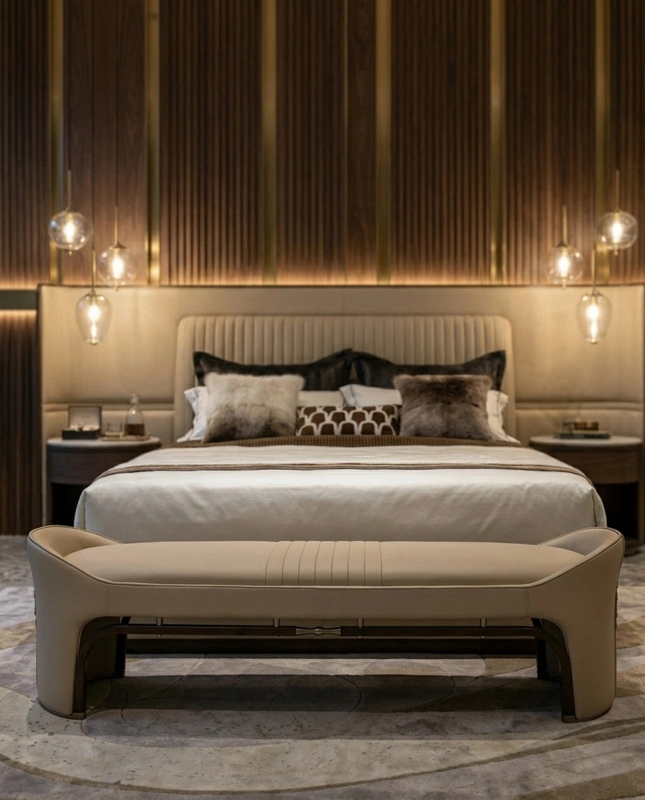 Modern Taupe Artificial Leather Architectural Bed End Bench Arris Concepts