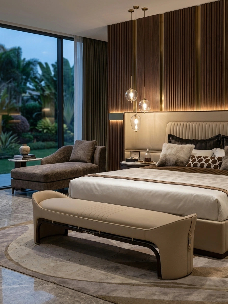 Modern Taupe Artificial Leather Architectural Bed End Bench Arris Concepts