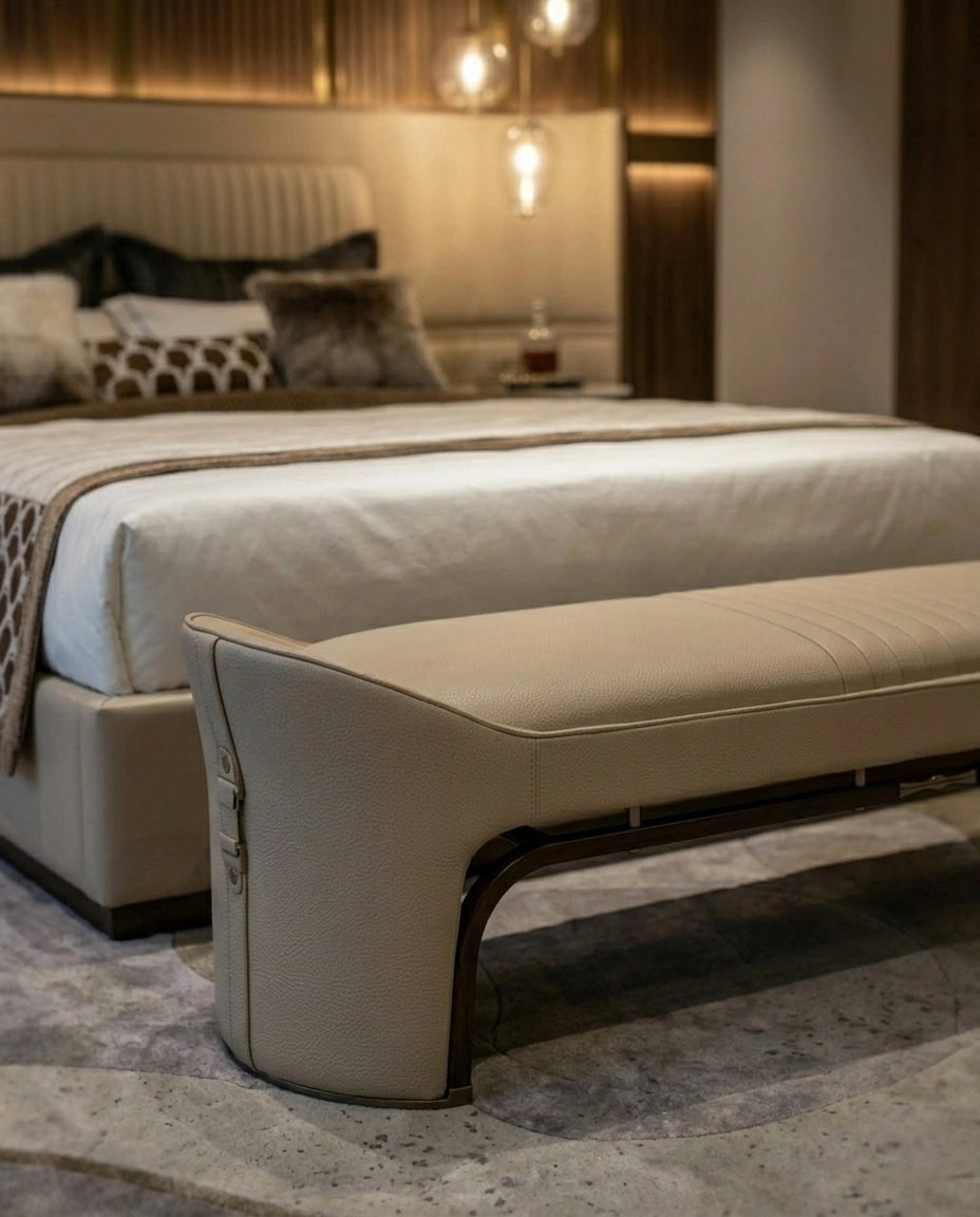 Modern Taupe Artificial Leather Architectural Bed End Bench Arris Concepts