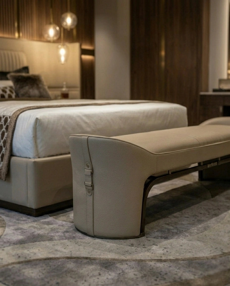 Modern Taupe Artificial Leather Architectural Bed End Bench Arris Concepts