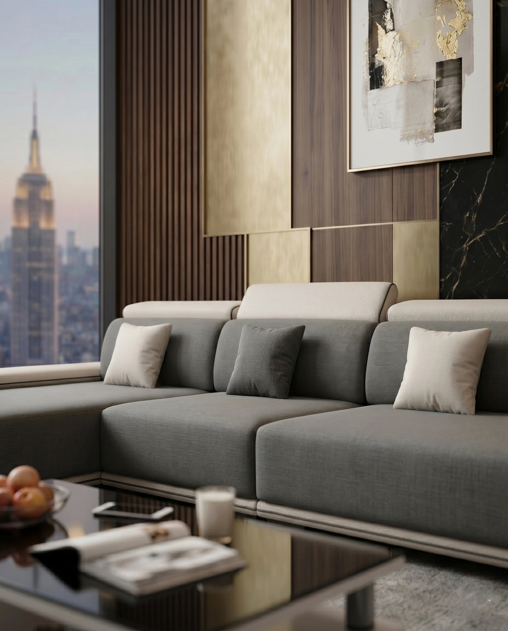 Modern Two-Tone Grey & White Sectional Sofa with Chaise Arris Concepts
