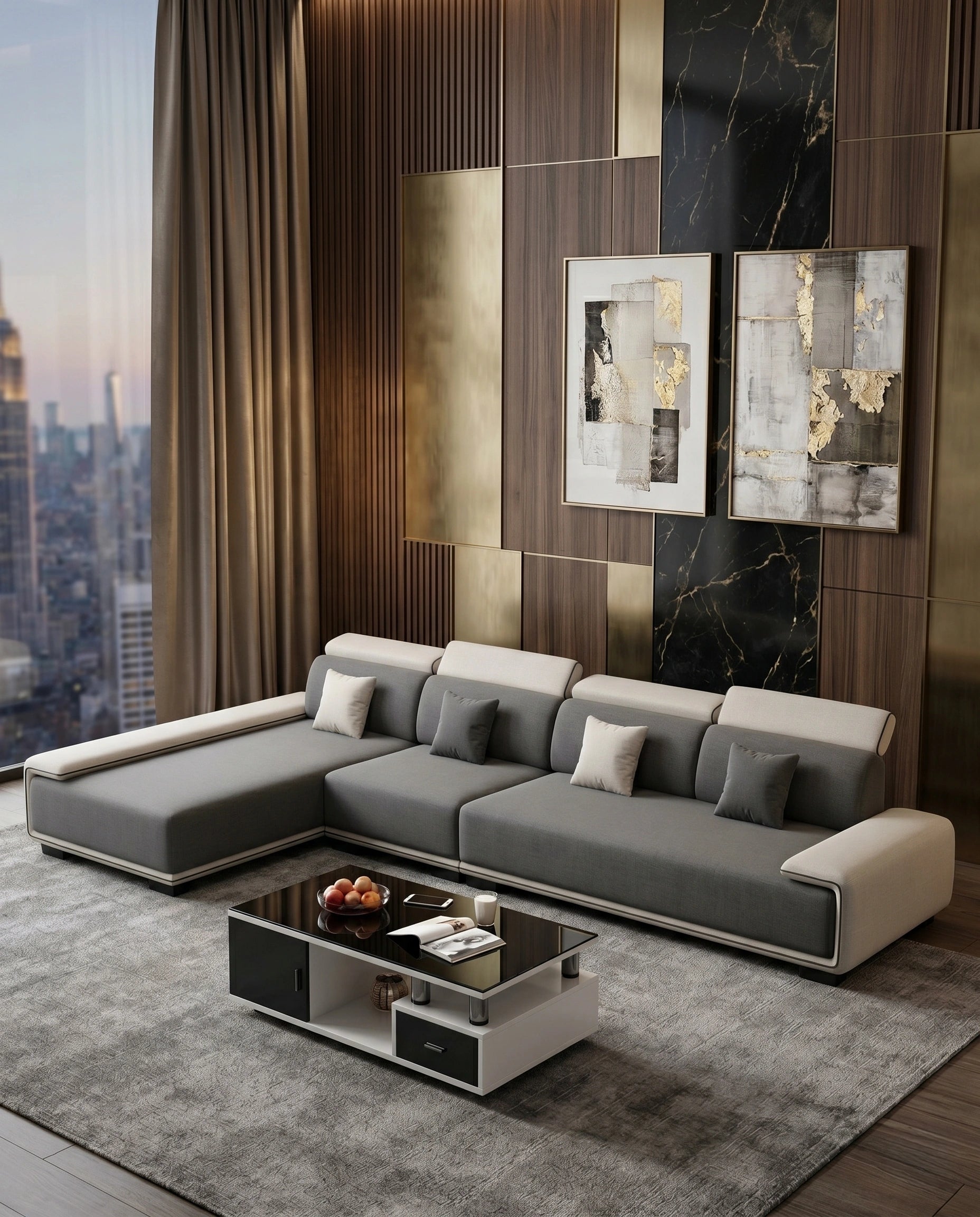Modern Two-Tone Grey & White Sectional Sofa with Chaise Arris Concepts