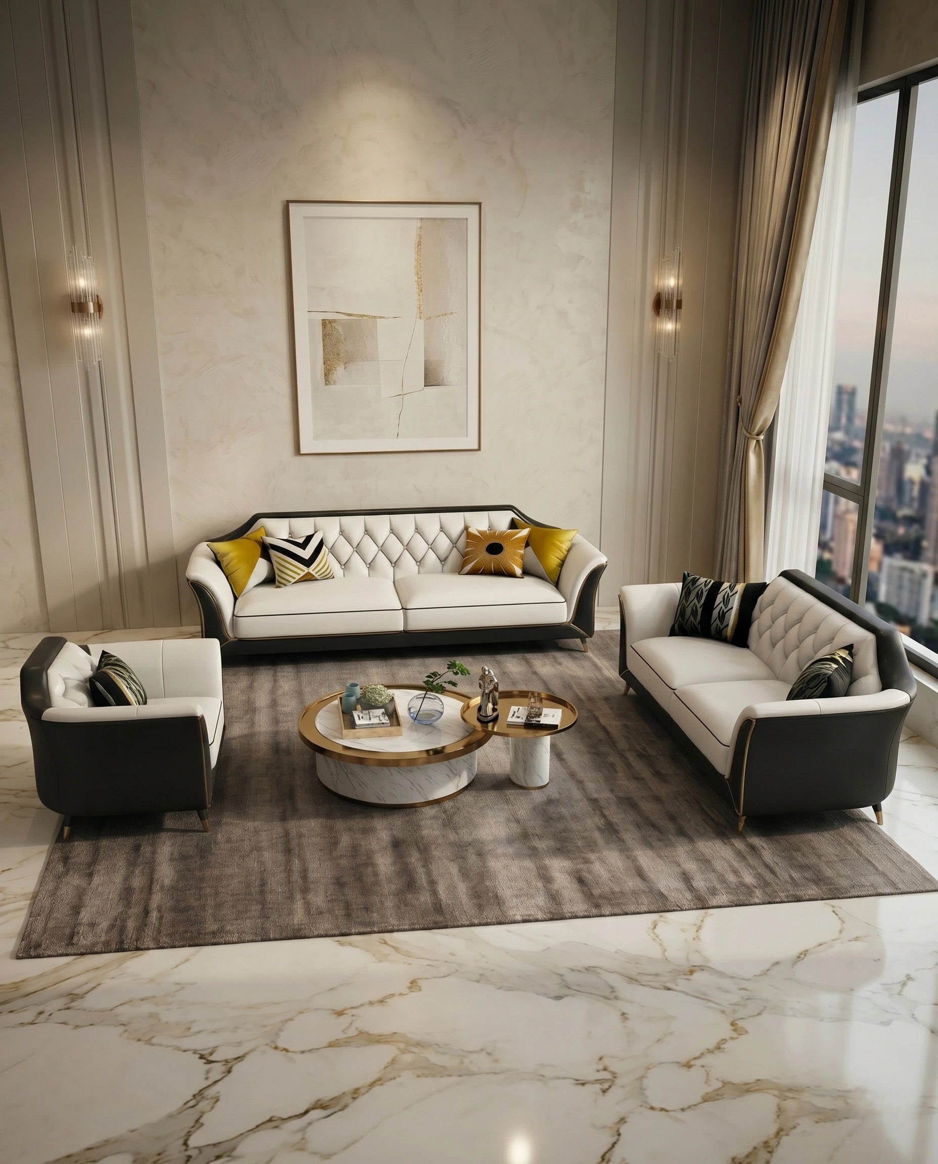 Modern Diamond Tufted Two-Tone 3-Piece Sofa Set Arris Concepts