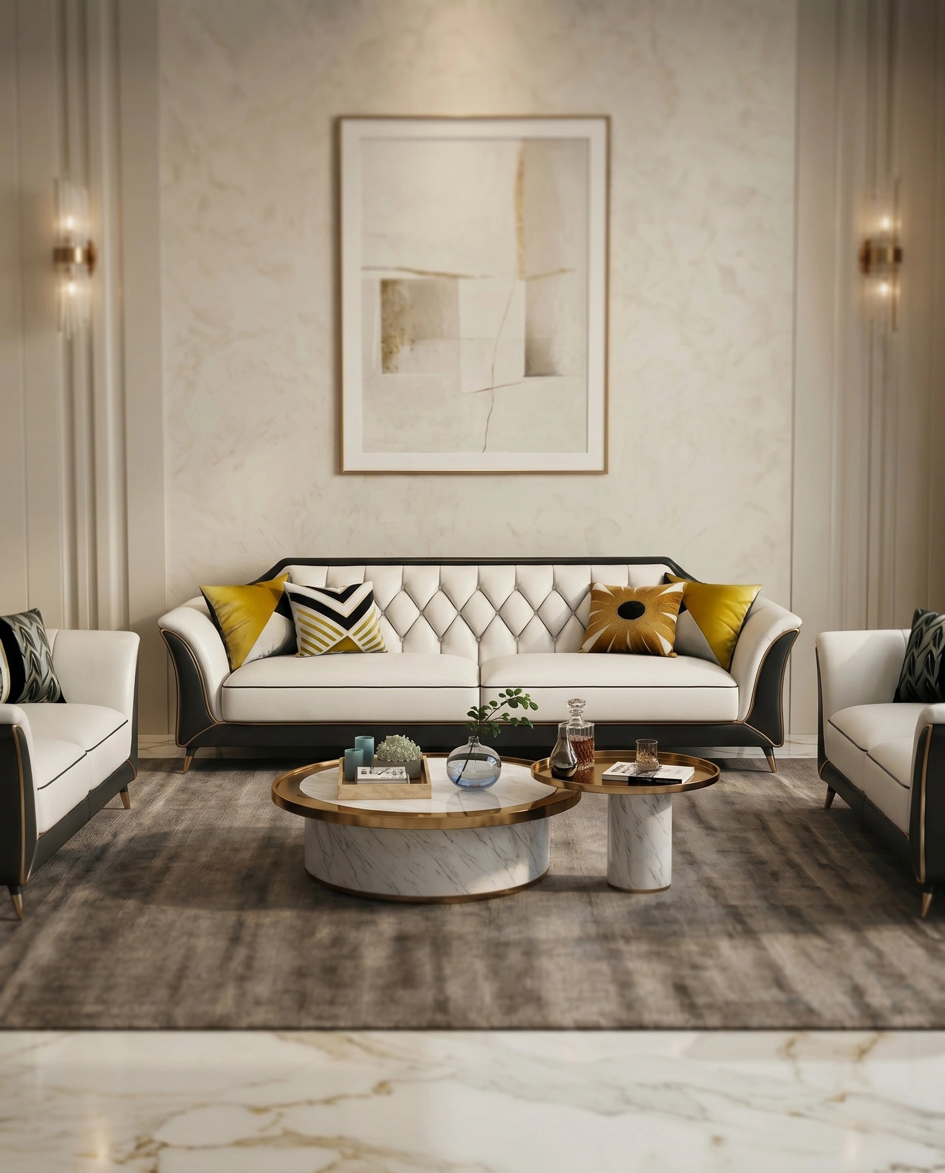 Modern Diamond Tufted Two-Tone 3-Piece Sofa Set Arris Concepts