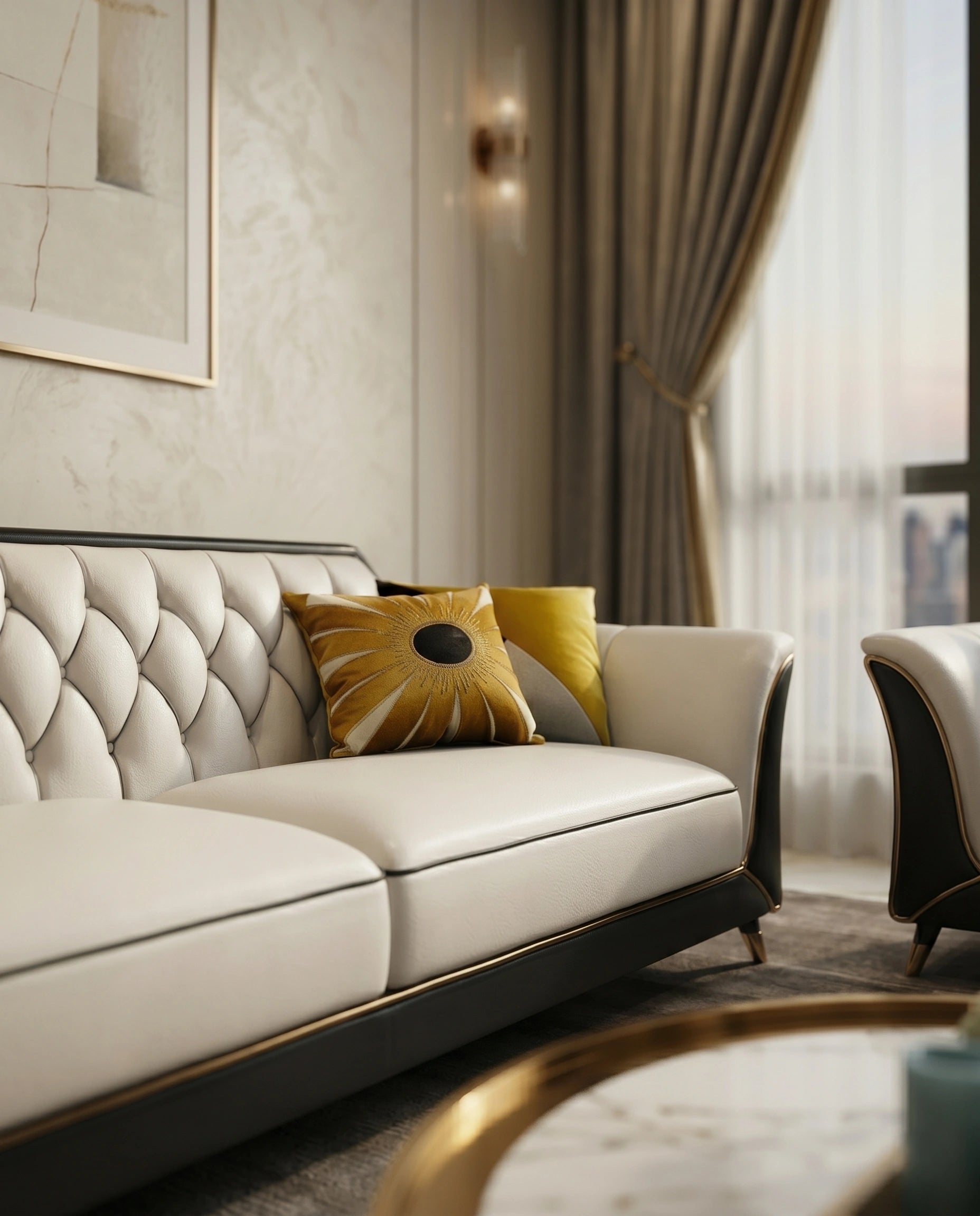 Modern Diamond Tufted Two-Tone 3-Piece Sofa Set Arris Concepts