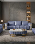 Art Deco Navy & Quilted Cream 3-Piece Sofa Set Arris Concepts