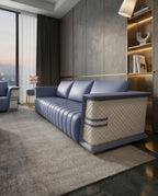 Art Deco Navy & Quilted Cream 3-Piece Sofa Set Arris Concepts