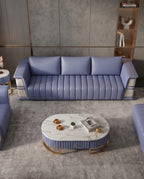 Art Deco Navy & Quilted Cream 3-Piece Sofa Set Arris Concepts