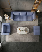 Art Deco Navy & Quilted Cream 3-Piece Sofa Set Arris Concepts