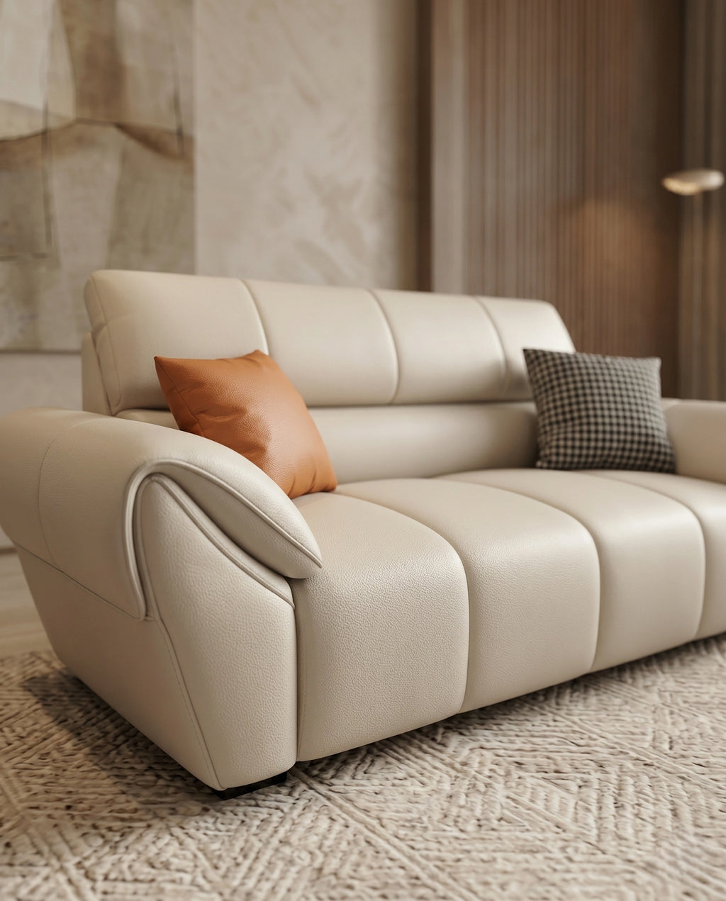 Contemporary Cream Leather 3-Piece Sofa Set Arris Concepts