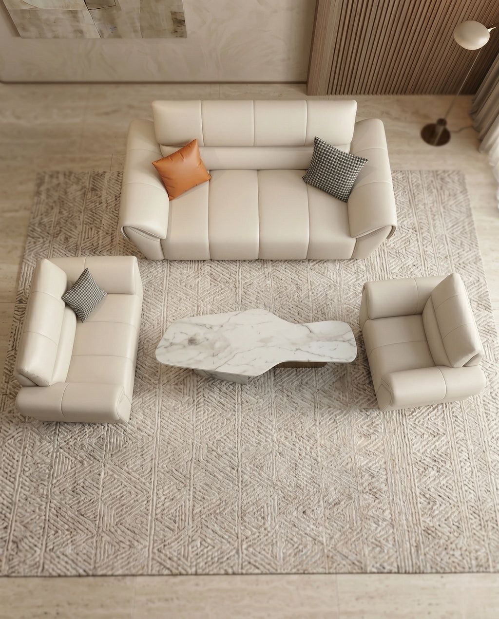 Contemporary Cream Leather 3-Piece Sofa Set Arris Concepts