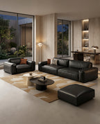 Modern Minimalist Black Leather 3-Piece Lounge Set Arris Concepts