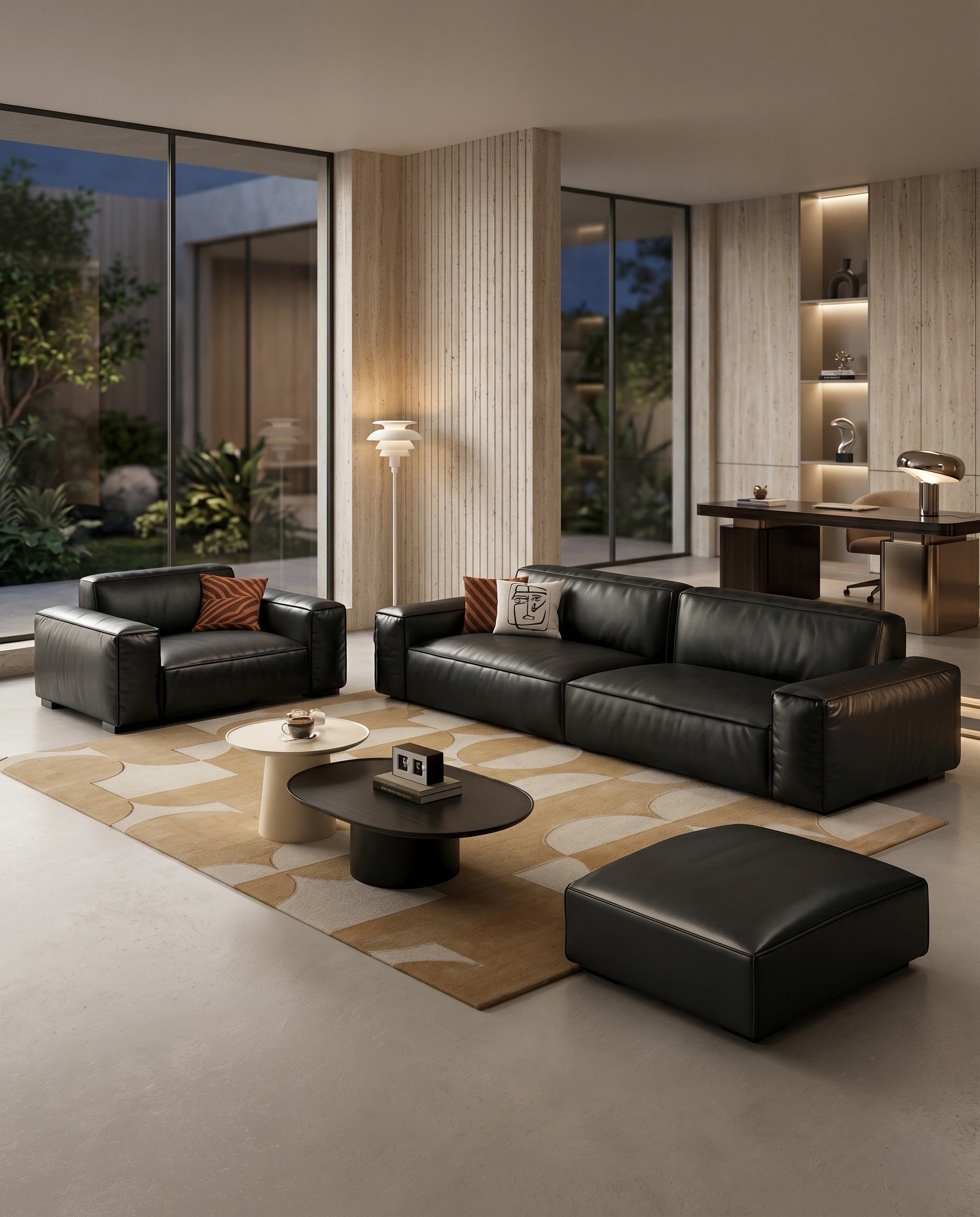 Modern Minimalist Black Leather 3-Piece Lounge Set Arris Concepts