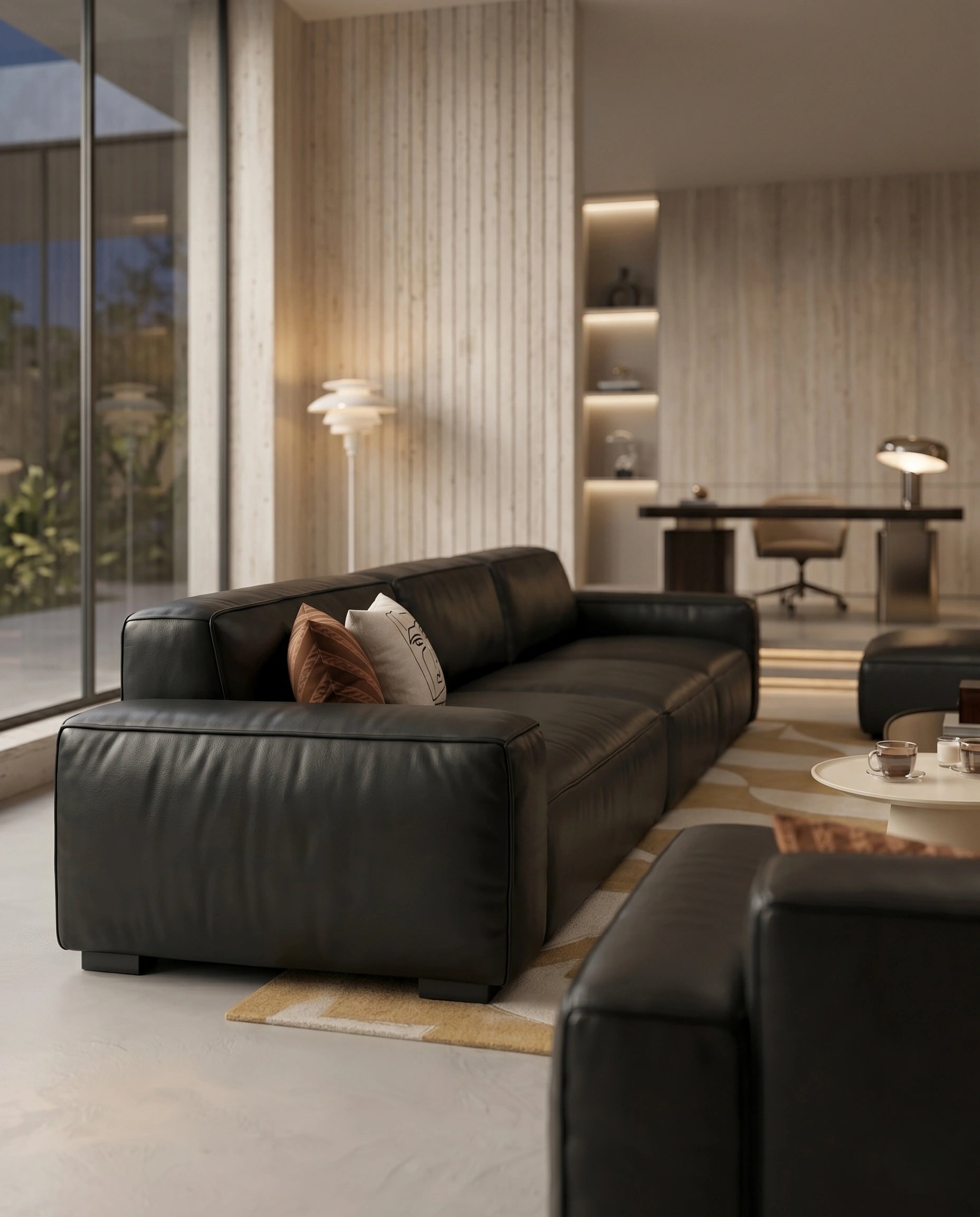 Modern Minimalist Black Leather 3-Piece Lounge Set Arris Concepts