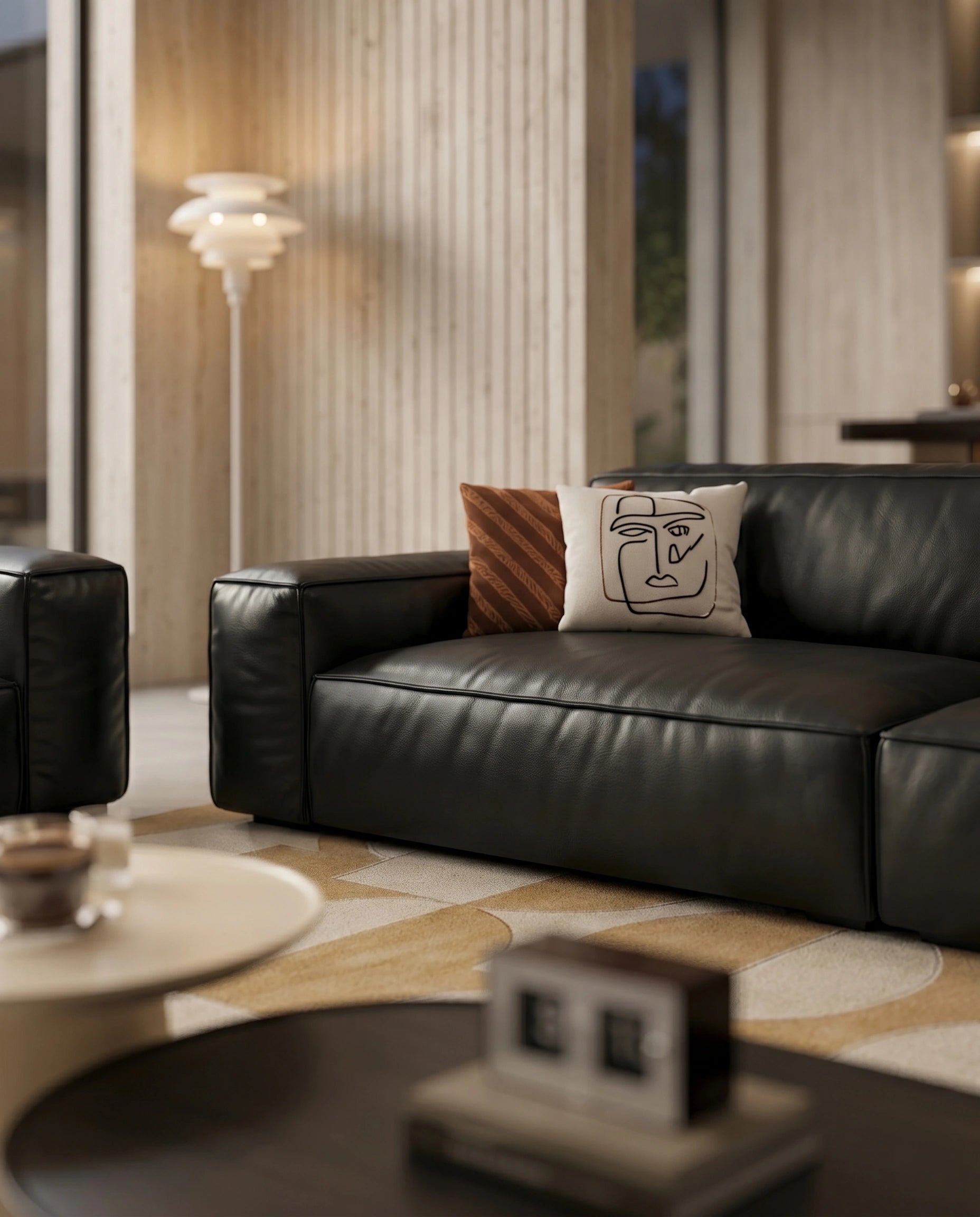 Modern Minimalist Black Leather 3-Piece Lounge Set Arris Concepts