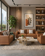 Modern Cognac Leather Ribbed 3-Piece Sofa Set Arris Concepts