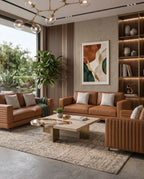 Modern Cognac Leather Ribbed 3-Piece Sofa Set Arris Concepts
