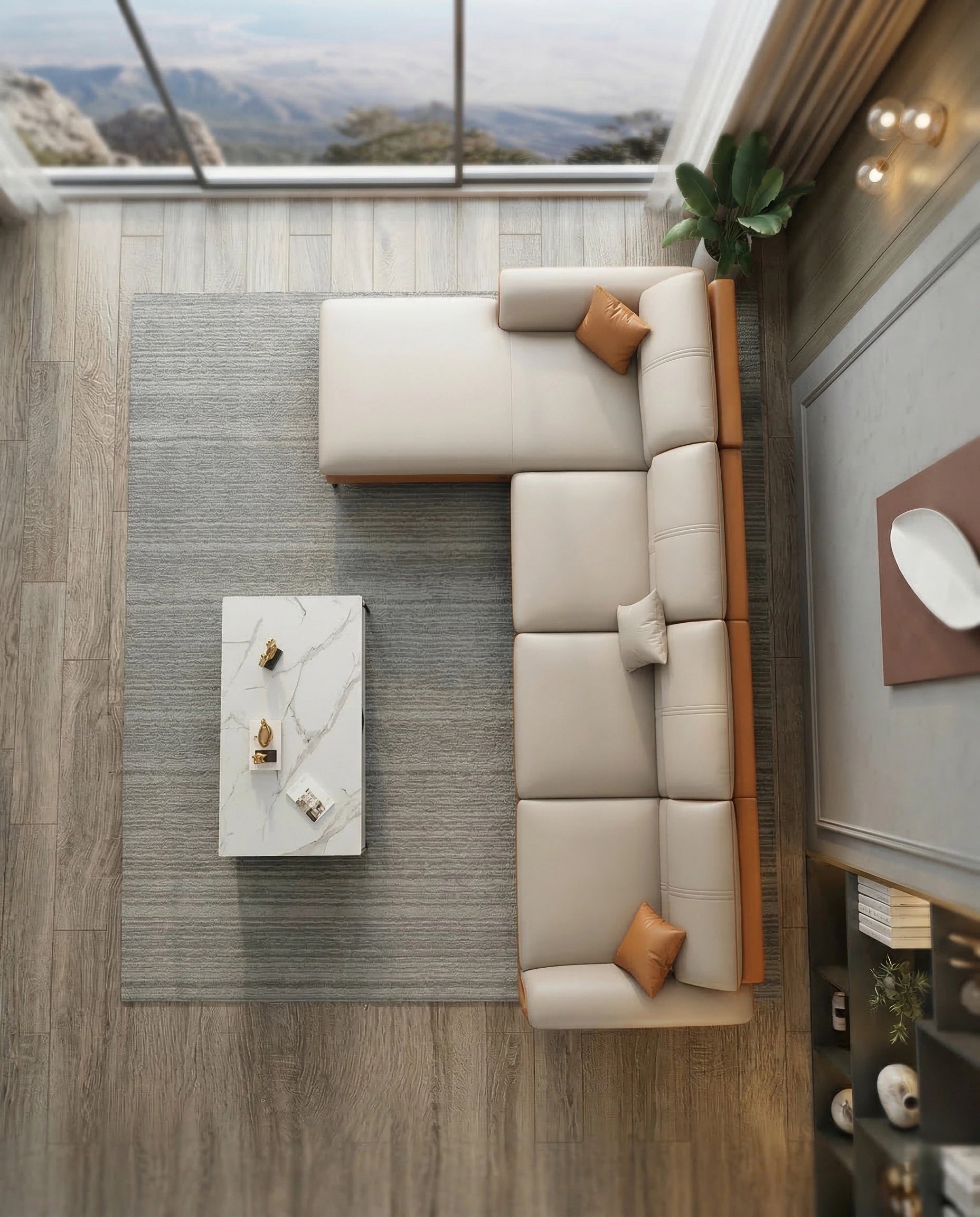 Beautiful premium modern L shaped leather couch crafted by Arris Concepts Luxury Pvt. Ltd.