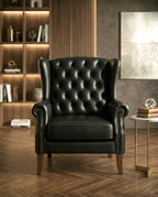ACL Classic Black Leather Tufted Wingback Chair Arris Concepts