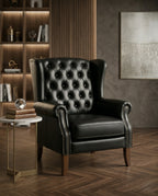 ACL Classic Black Leather Tufted Wingback Chair Arris Concepts